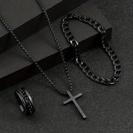 Conjunto de 3 peças de colar com pingente de cruz